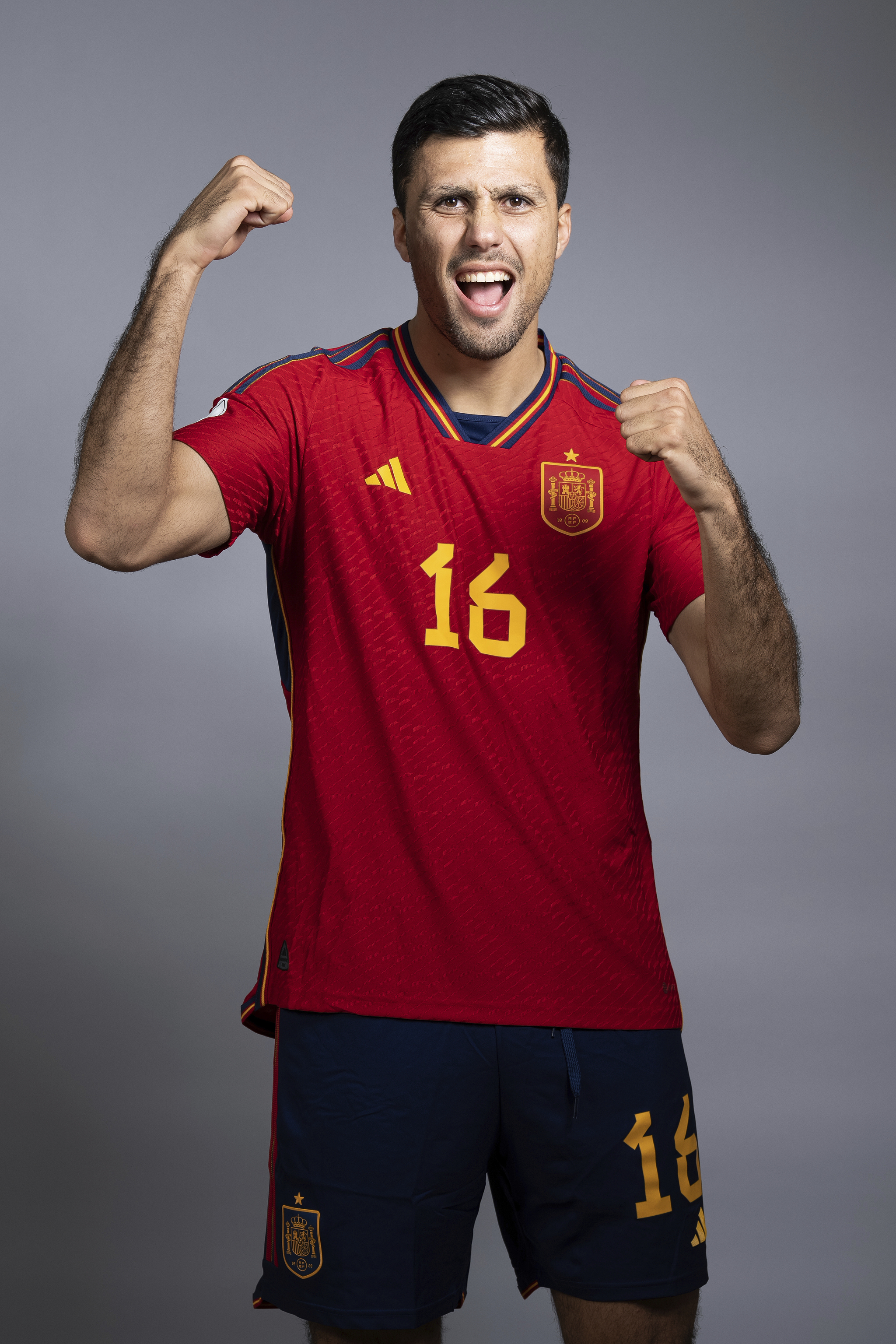 DOHA, QATAR - NOVEMBER 18:  lt;HIT gt;Rodri lt;/HIT gt; of Spain poses during the official FIFA World Cup Qatar 2022 portrait session on November 18, 2022 in Doha, Qatar. (Photo by Alex Caparros - FIFA/FIFA via Getty Images)