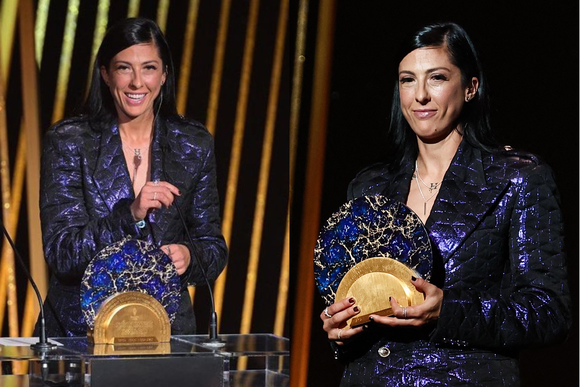 Jennifer Hermoso en la Gala de Premios del Ballon dOr recibiendo el propio